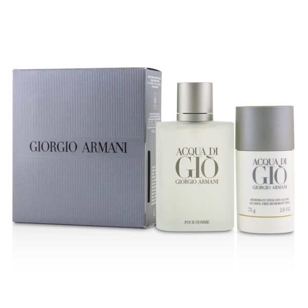 Giorgio Armani/ジョルジオ アルマーニ+アクア ディ ジオ コフレ: EDT SP 100ml/3.4oz + アルコールフリー デオドラントスティック 75ml/2.6oz+2pcs ブランドコスメ