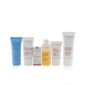 Clarins/クラランス+ヘッドトゥトウ モイスチャライジング エッセンシャル セット: フェイシャルクレンザー+アイジェル+ビューティフラッシュバーム+イドラ エッセンシャル クリーム +ボディローション+ハンド.... +6pcs ブランドコスメ