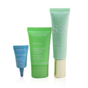 Clarins/クラランス+SOS Beaute Set (1x Primer 30ml + 1x Mask 15ml + 1x Lip Balm 3ml) - 04 Green +3pcs ブランドコスメ